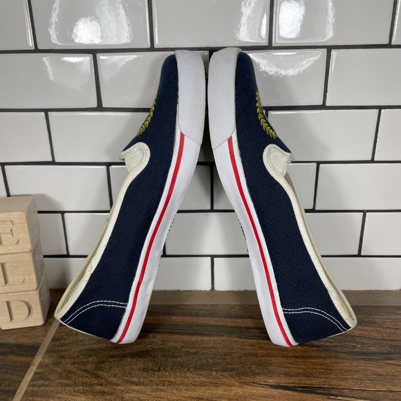 Talbots Women's Size 7.5 Shoes Blue Canvas Gold Crested Slip On Comfort Flats - Picture 5 of 14